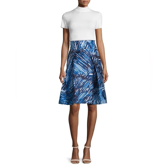 Milly Scribble Print full a-line  Midi Culotte Skirt Blue-White 33411 - Picture 2 of 12